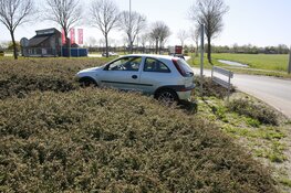 Auto rijdt rotonde op