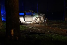 Bestuurder knalt met auto tegen boom in Westwoud, motor uit auto gevlogen