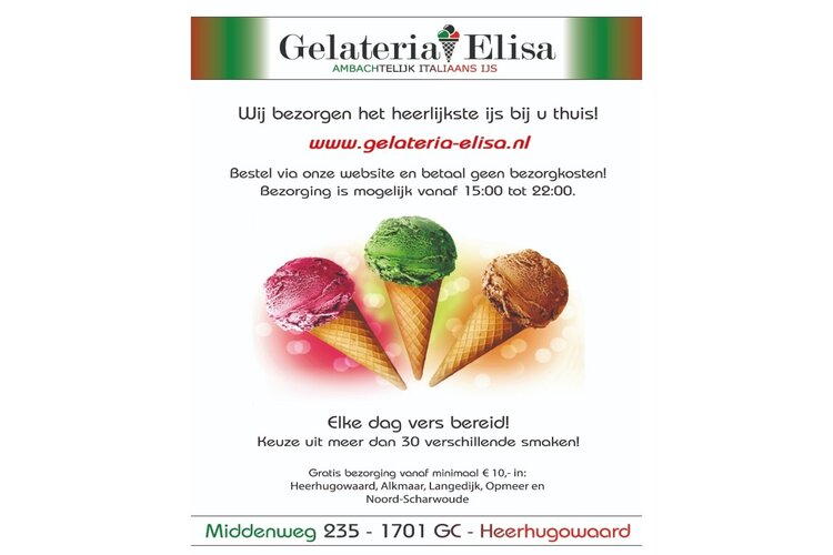 Bestellen en bezorgen door Gelateria Elisa. Nu via vernieuwde website!
