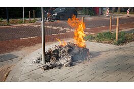 Stapel oud papier afgebrand op straat in Hoorn