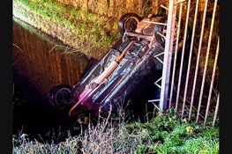Auto met twee inzittenden te water langs Hornweg in Hem