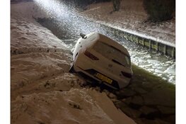 Automobilist te water geraakt door de gladheid langs de Voetakkers in Lutjebroek