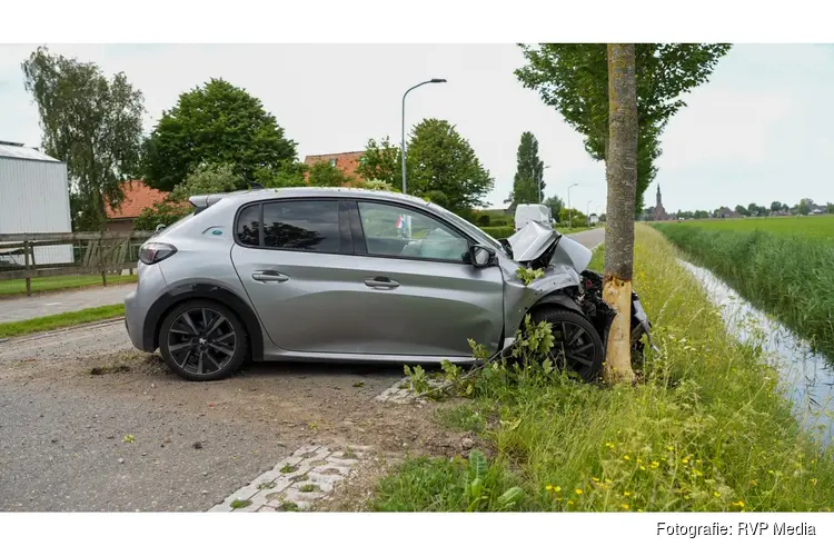 Automobiliste botst tegen boom in Abbekerk